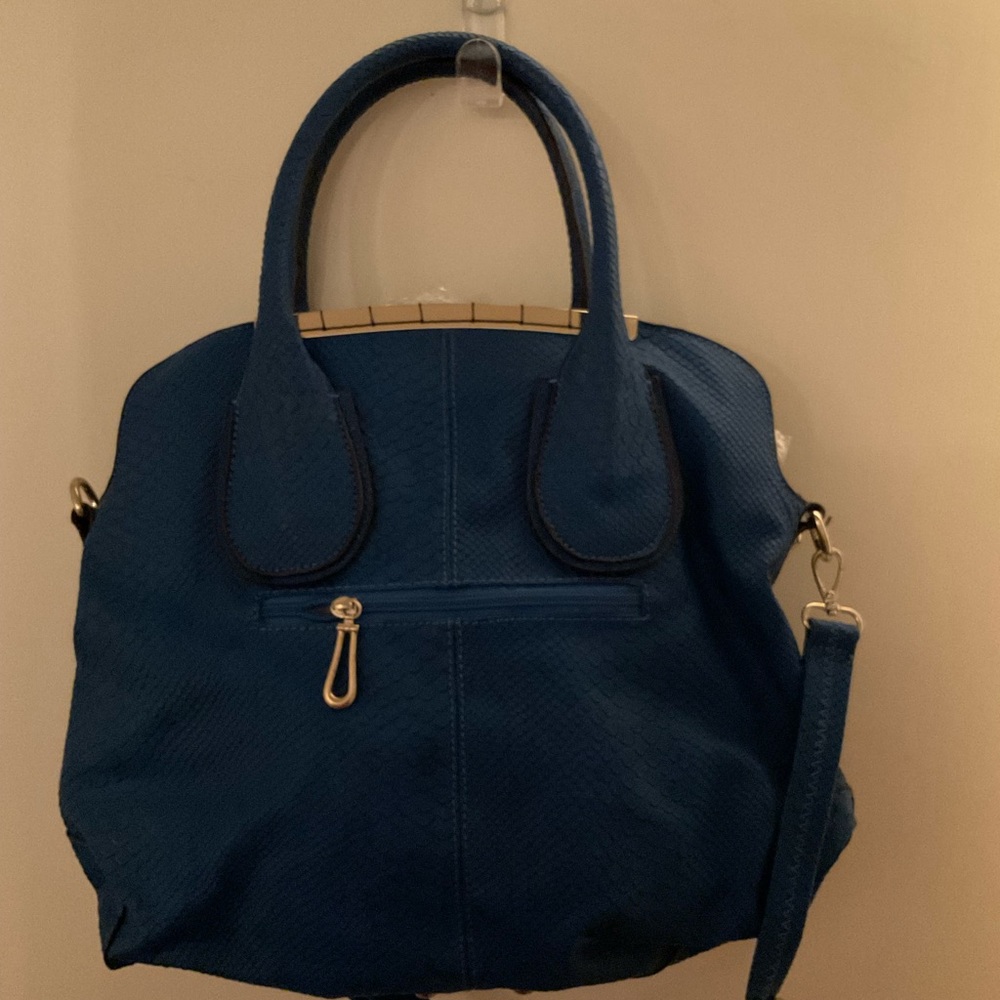 Blue snake print satchel